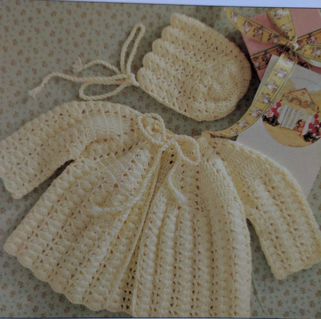 Baby crochet knitting pattern for a jacket and bonnet