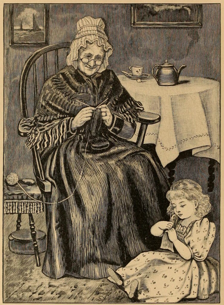 knitting grandmother illustration